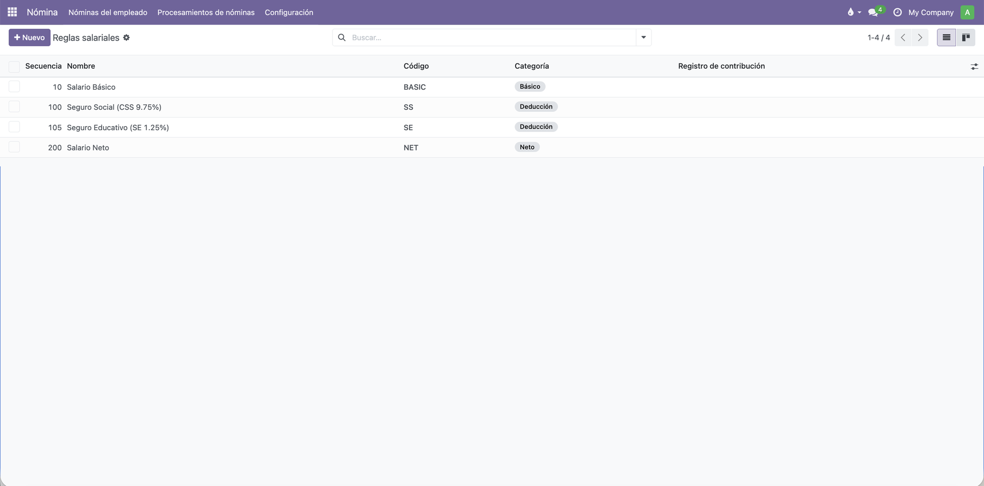Lista Completa de Reglas Salariales en Odoo 18